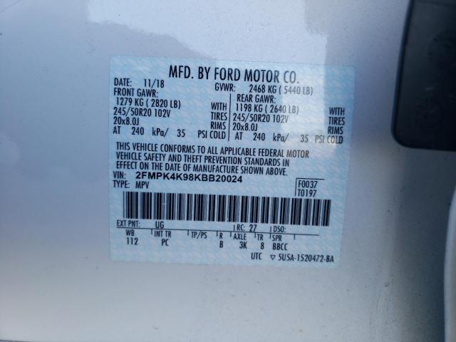 2FMPK4K98KBB20024 2019 FORD EDGE, photo no. 12