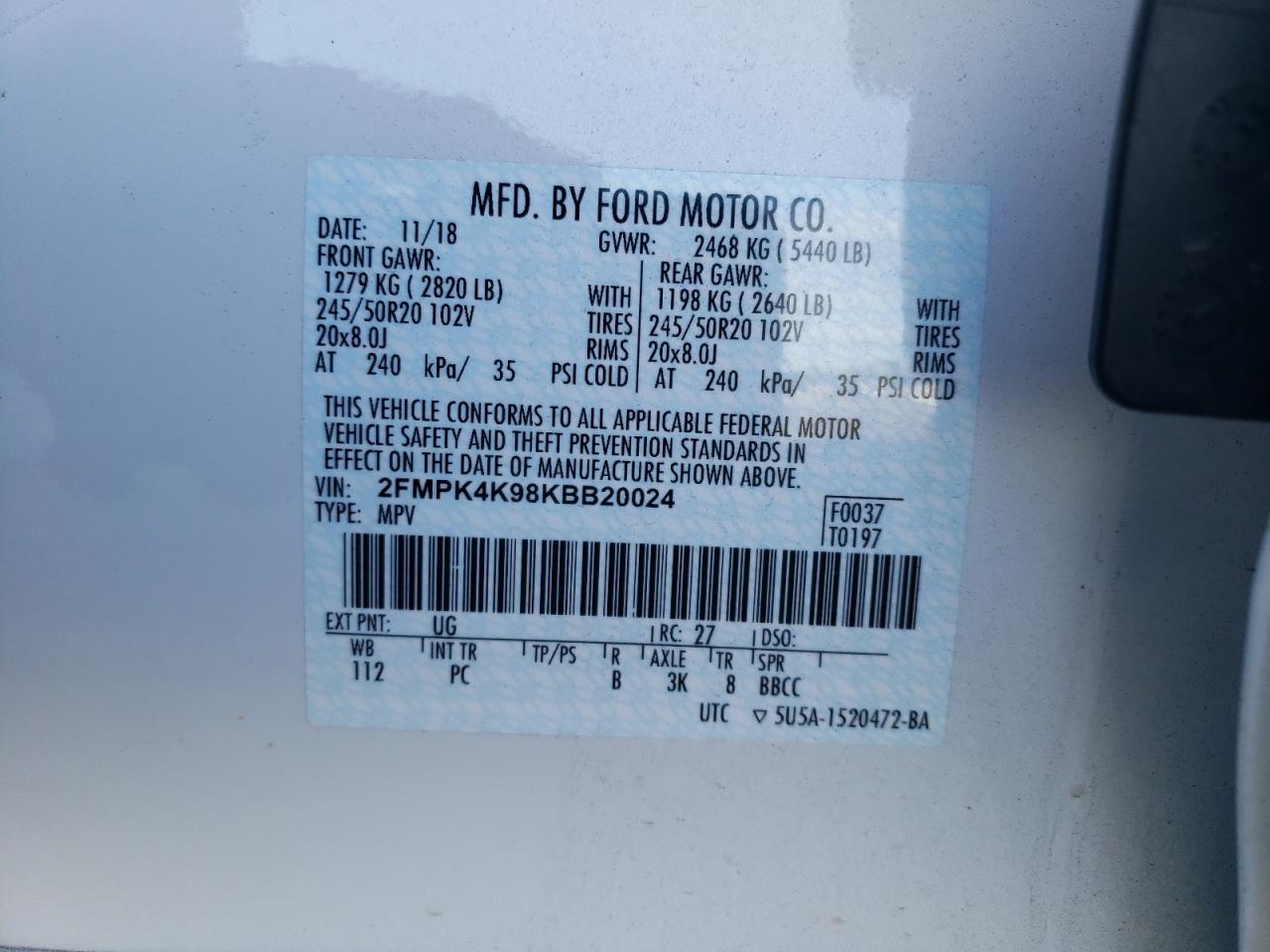 2FMPK4K98KBB20024 FORD EDGE 2019