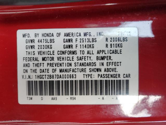 Купе HONDA ACCORD 2013 Красный