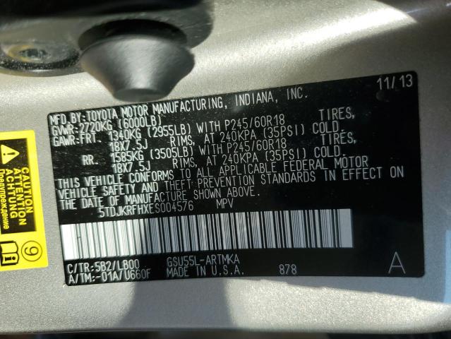 VIN 5TDJKRFHXES004576 2014 Toyota Highlander, Xle no.13