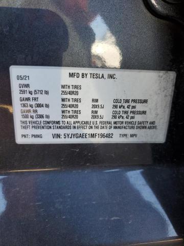 5YJYGAEE1MF196482 | 2021 TESLA MODEL Y