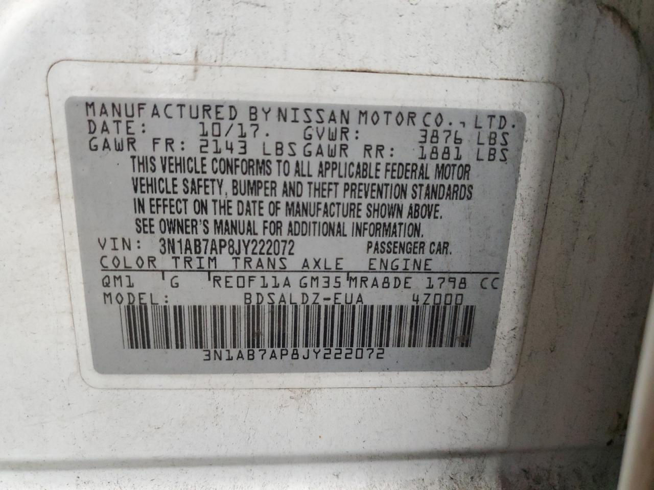 3N1AB7AP8JY222072 NISSAN SENTRA 2018