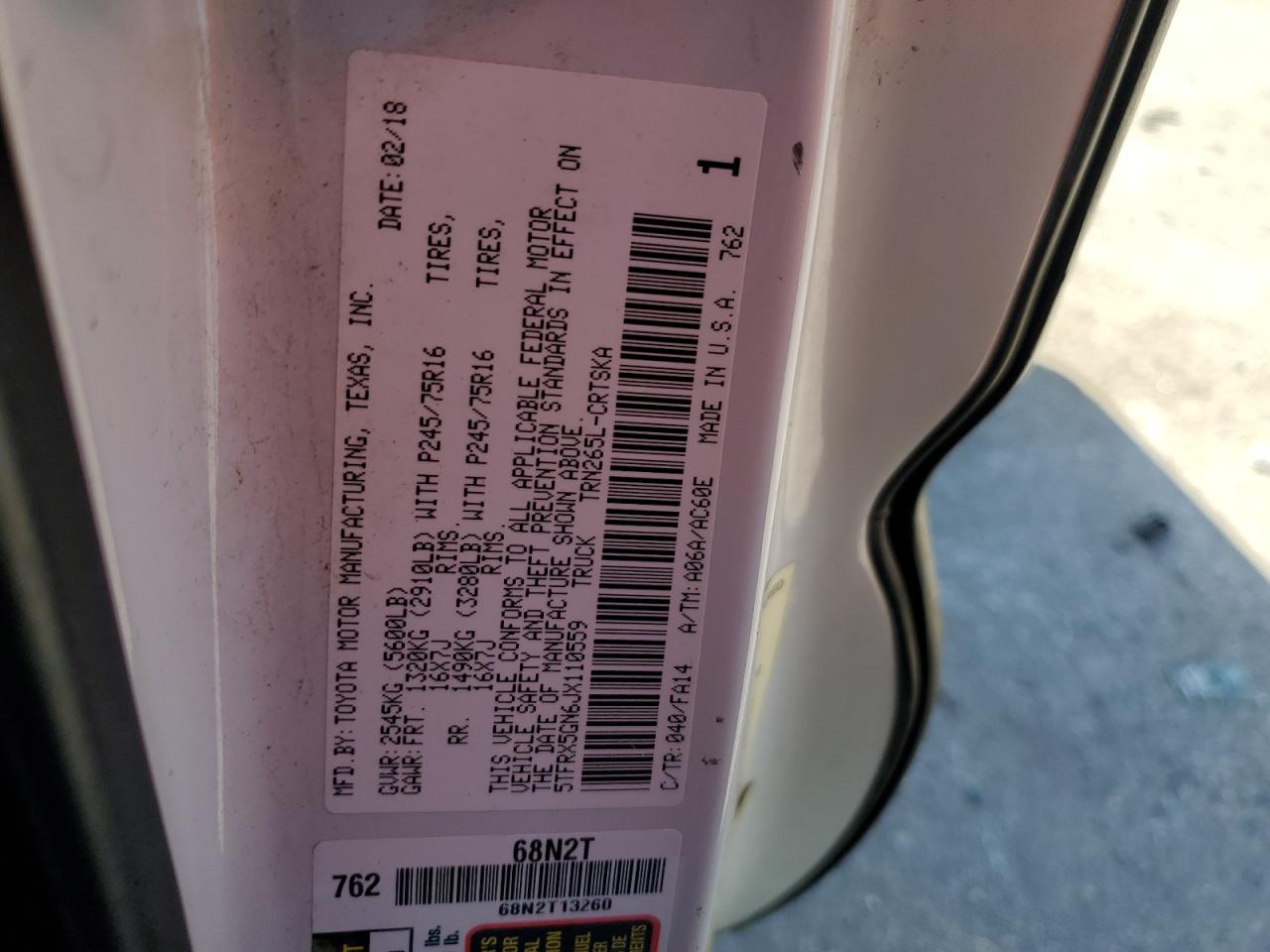 5TFRX5GN6JX105314 TOYOTA TACOMA 2018
