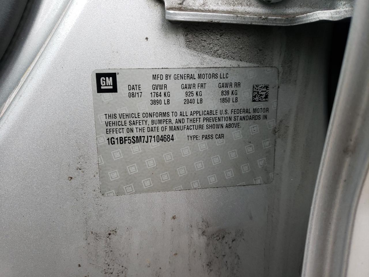 1G1BF5SM7J7104684 CHEVROLET CRUZE 2018