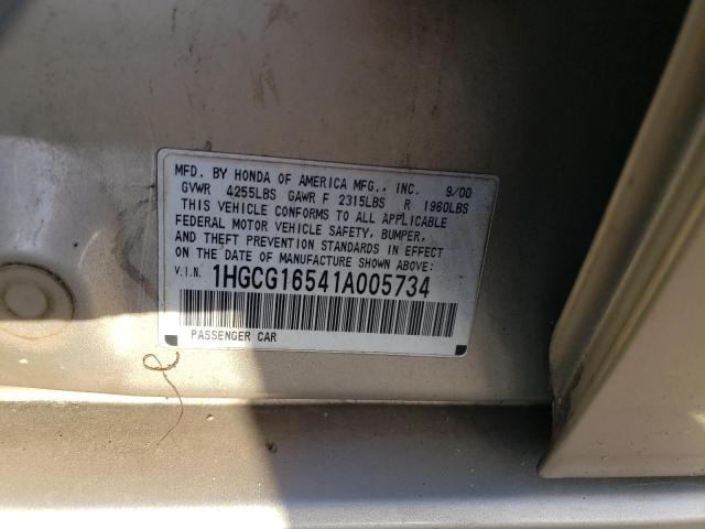 2001 Honda Accord Ex VIN: 1HGCG16541A005734 Lot: 54132564