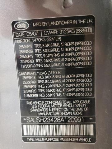 SALSH23428A120991 Auction: COPART Lot: 73895583 Location: VT - RUTLAND SALSH23428A120991 LAND ROVER RANGEROVER 2008 GRAY Photo 13