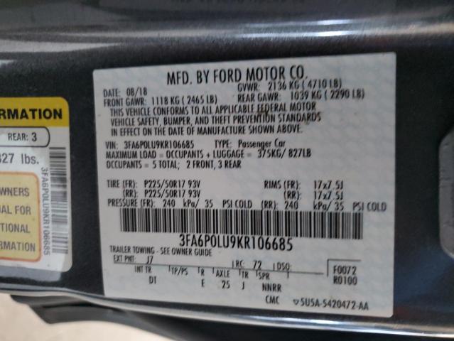 3FA6P0LU9KR106685 2019 FORD FUSION, photo no. 12