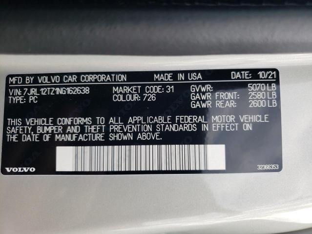 2022 VOLVO S60 B5 MOM 7JRL12TZ1NG162638