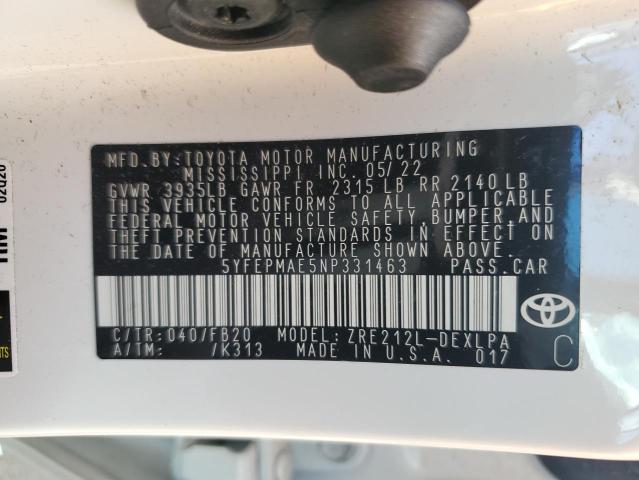 5YFEPMAE5NP331463 Toyota COROLLA LE