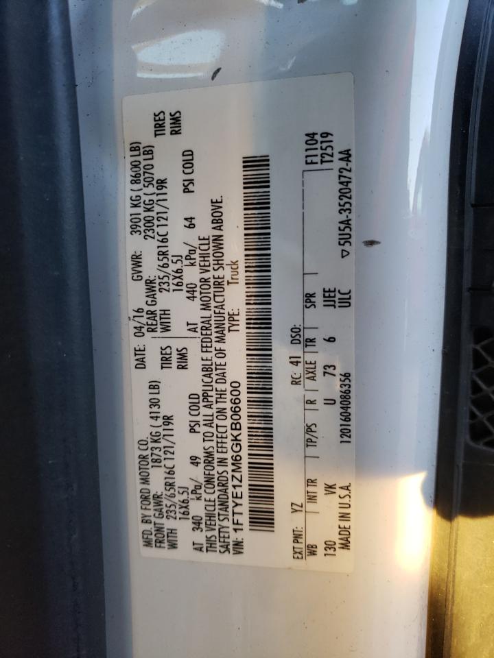1FTYE1ZM6GKB06600 FORD TRANSIT 2016