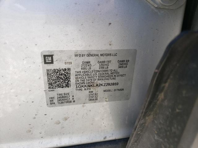 1GKKNKLA2KZ292859 GMC Acadia SLE 10