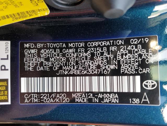 JTNK4RBE6K3047167 | 2019 TOYOTA COROLLA SE