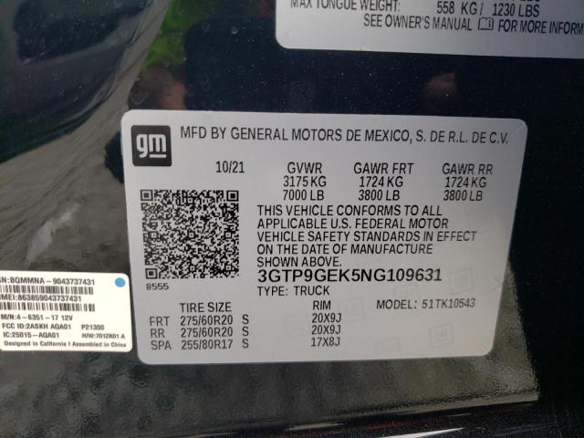  GMC SIERRA 2022 Чорний