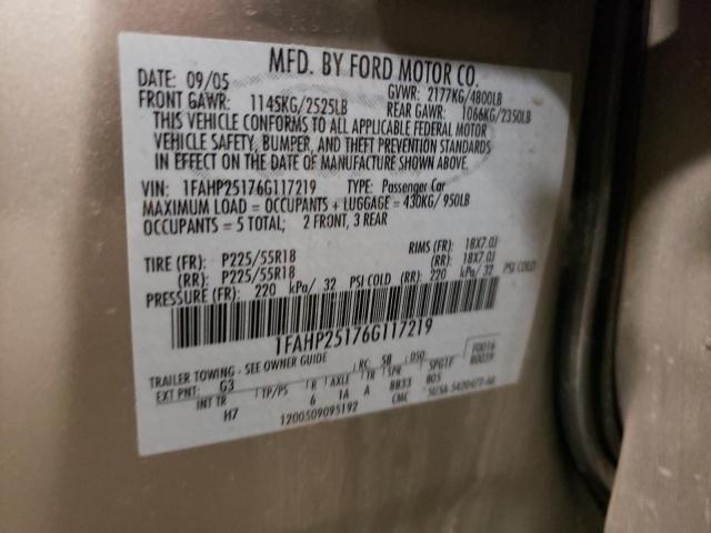2006 Ford Five Hundred Limited VIN: 1FAHP25176G117219 Lot: 70743353