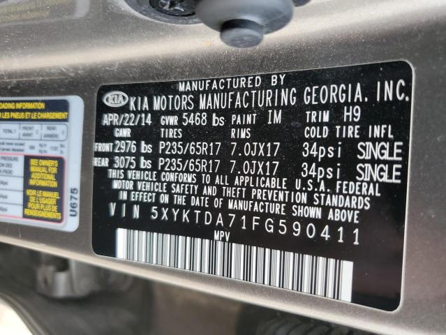 5XYKTDA71FG590411 KIA SORENTO LX