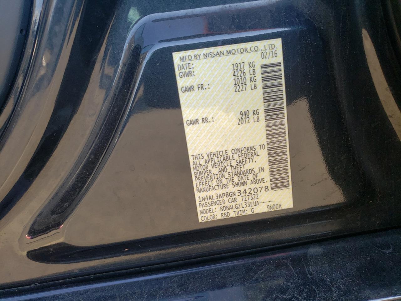 1N4AL3AP8GN342078 NISSAN ALTIMA 2016