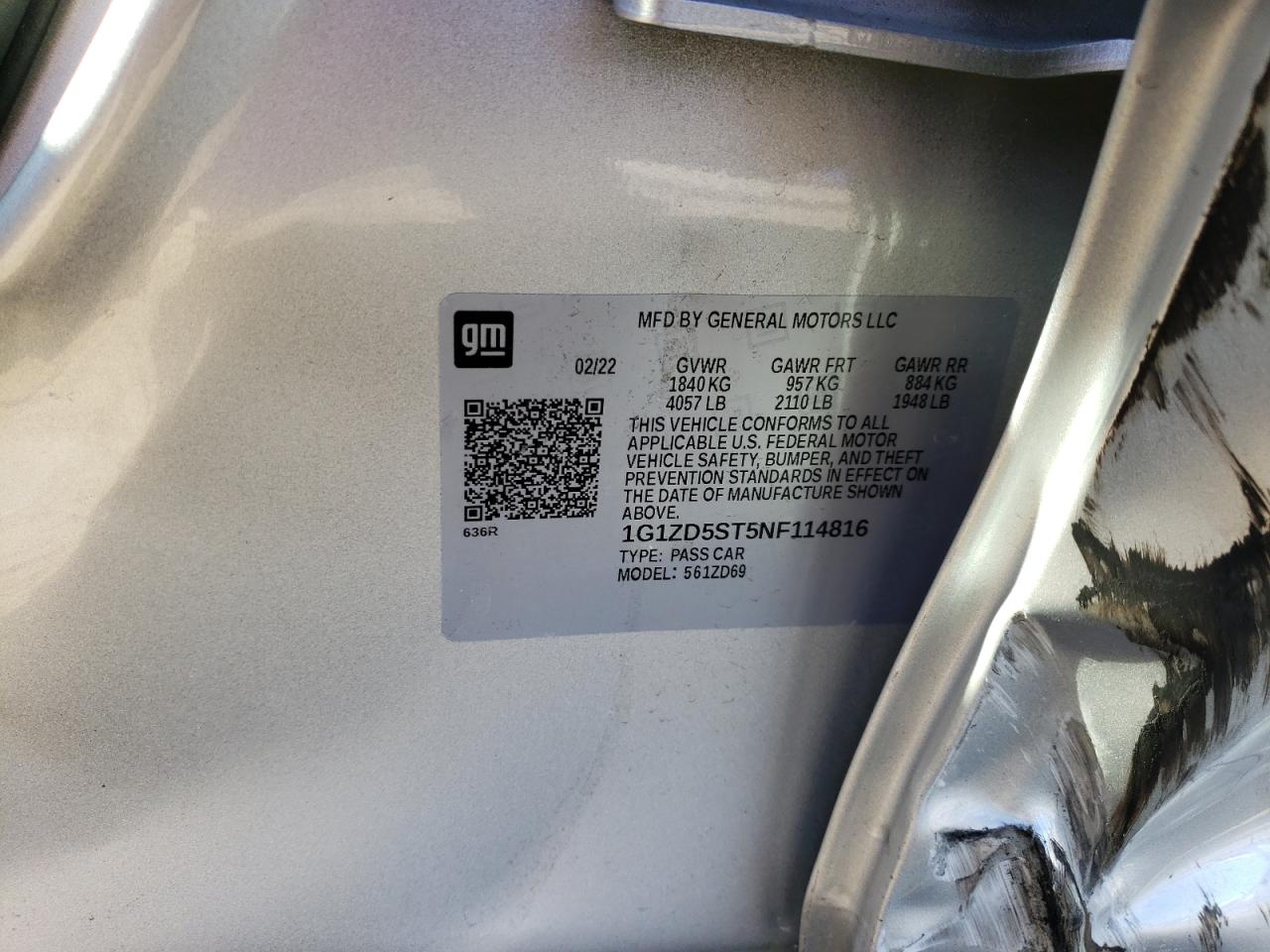 1G1ZD5ST5NF114816 CHEVROLET MALIBU 2022