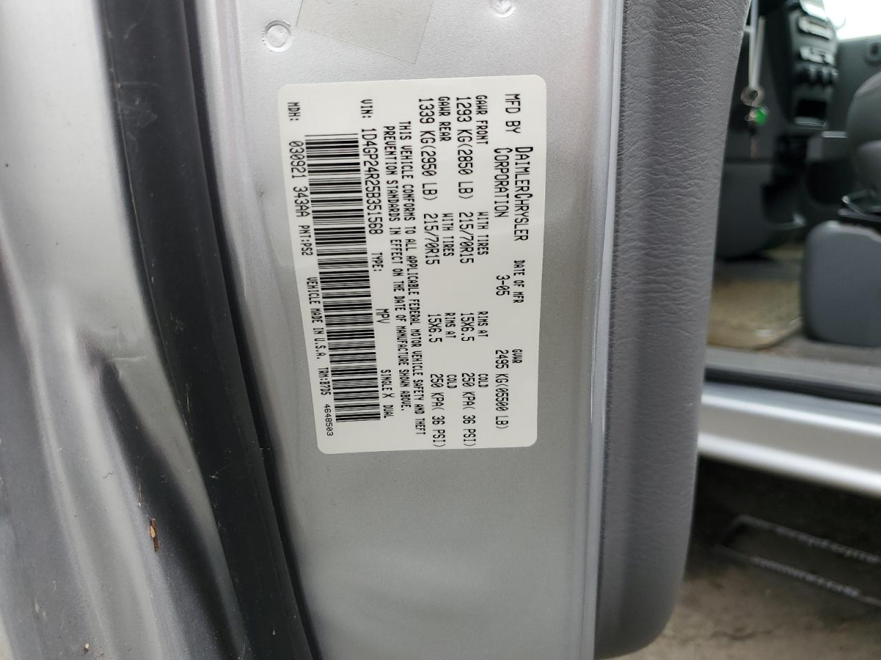 1D4GP24R25B351568 2005 Dodge Grand Caravan Se