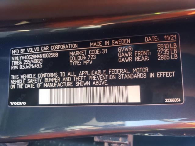 2022 VOLVO XC60 B6 R- YV4062RM4N1002588