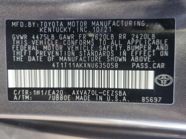 4T1T11AKXNU635058 | 2022 TOYOTA CAMRY SE