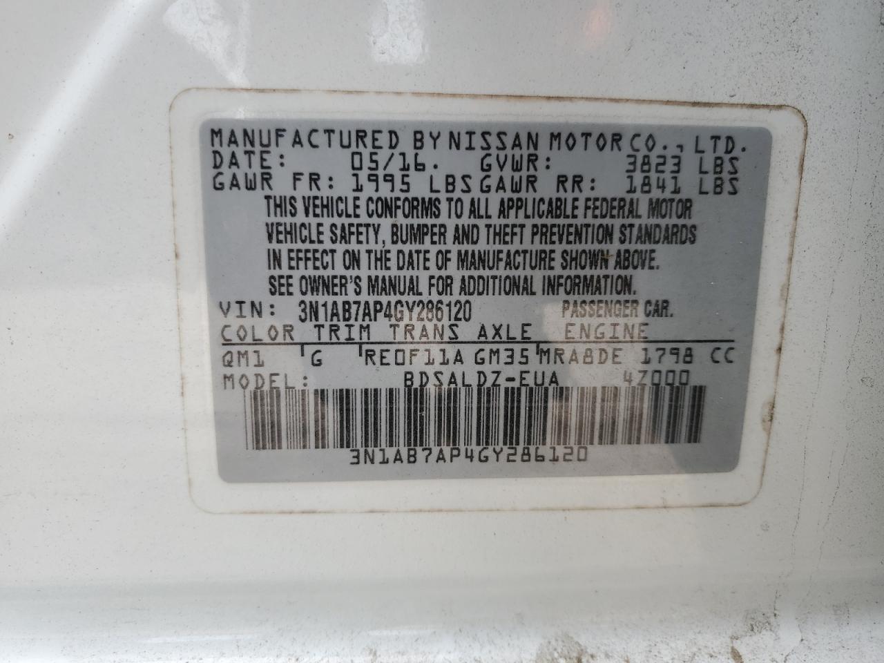 3N1AB7AP4GY286120 2016 Nissan Sentra Sv