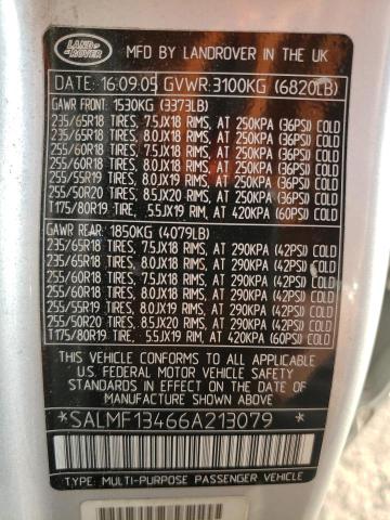 SALMF13466A213079 Auction: COPART Lot: 72785863 Location: CA - LOS ANGELES SALMF13466A213079 LAND ROVER RANGEROVER 2006 SILVER Photo 13