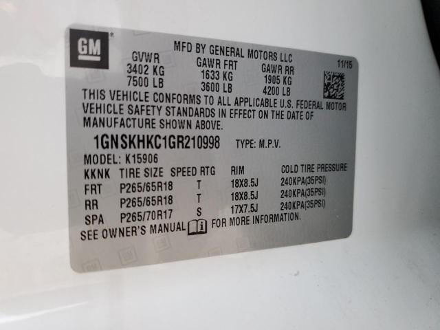 2016 CHEVROLET SUBURBAN 1GNSKHKC1GR210998