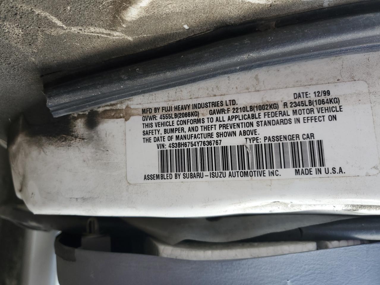 4S3BH6754Y7636767 2000 Subaru Legacy Outback Awp