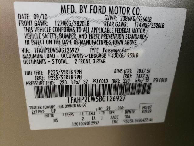 2011 Ford Taurus Sel VIN: 1FAHP2EW5BG126927 Lot: 70446533