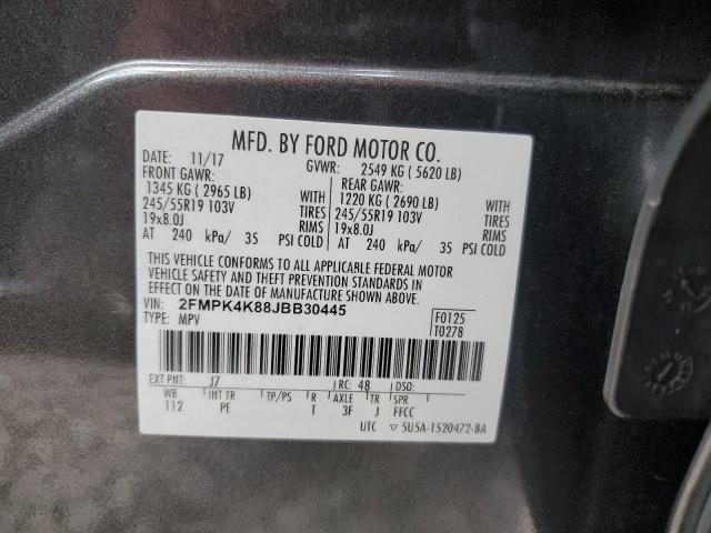 2FMPK4K88JBB30445 2018 FORD EDGE, photo no. 12