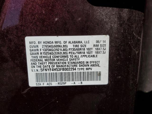 5FNYF4H53FB002294 Honda PILOT EXL