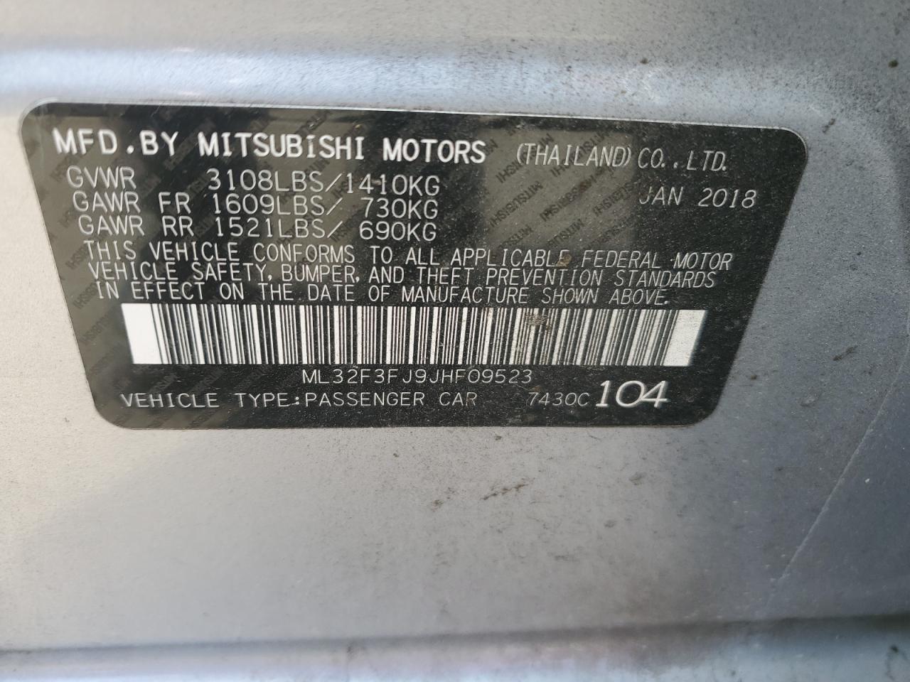 ML32F3FJ9JHF09523 2018 Mitsubishi Mirage G4 Es