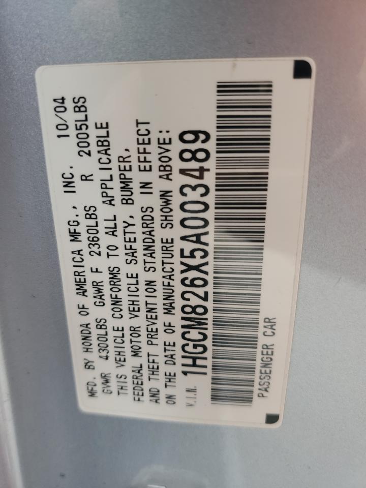 1hgcm826x5a003489 1HGCM826X5A003489 2005 Honda Accord Ex