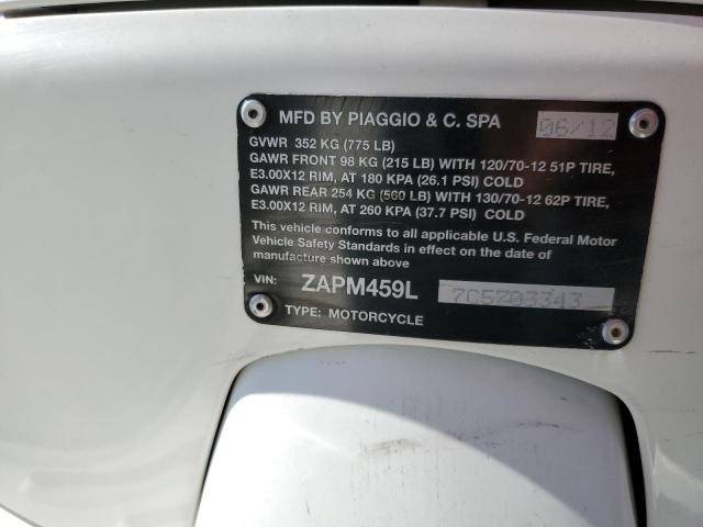 2012 VESPA GTS 300 SU ZAPM459L7C5703343