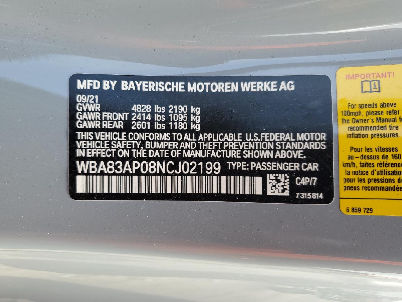 WBA83AP08NCJ02199 2022 BMW M440I