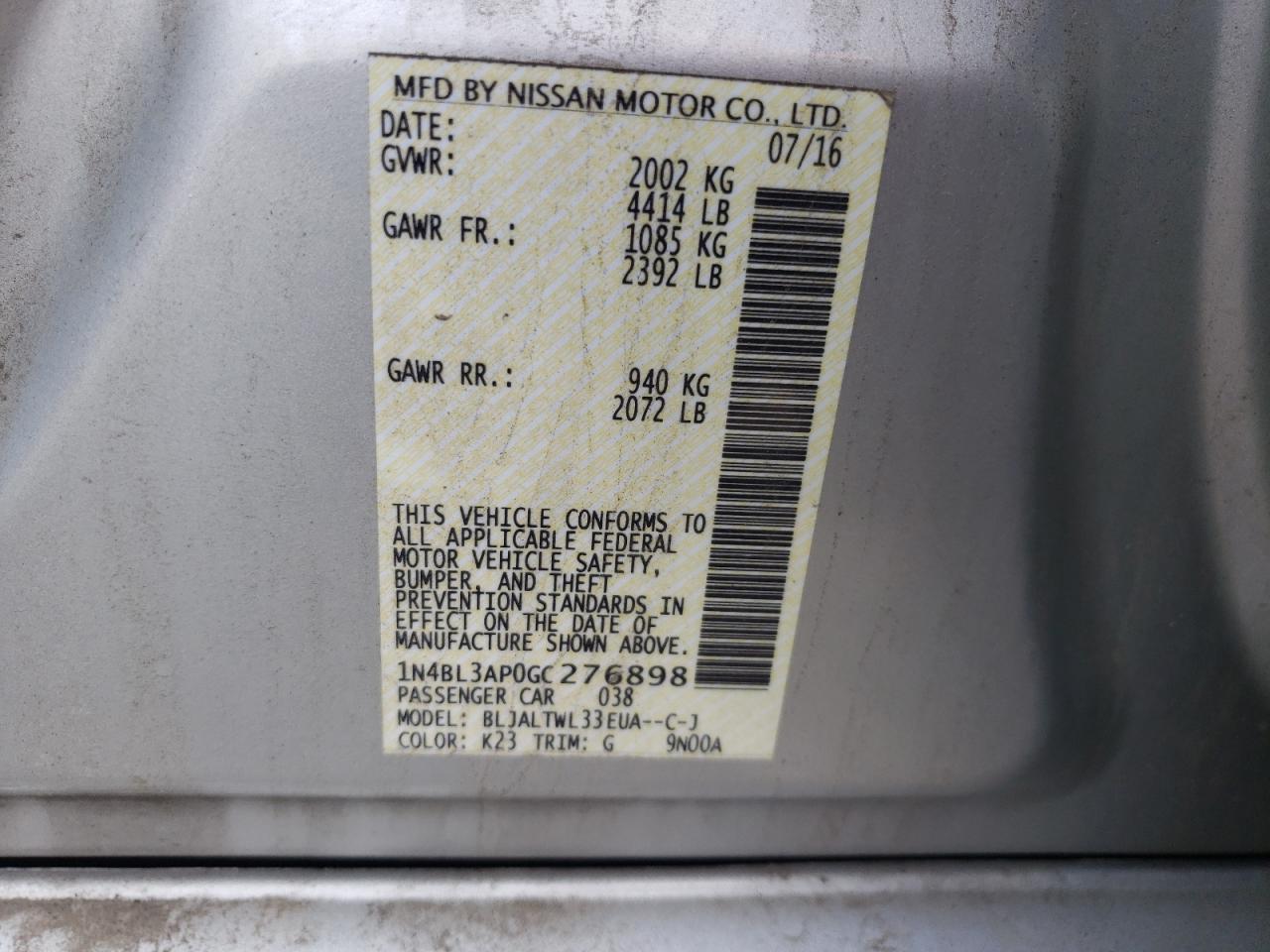 1N4BL3AP0GC276898 NISSAN ALTIMA 2016