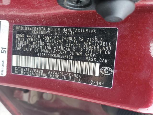 2018 TOYOTA CAMRY L - 4T1B11HK8JU568486