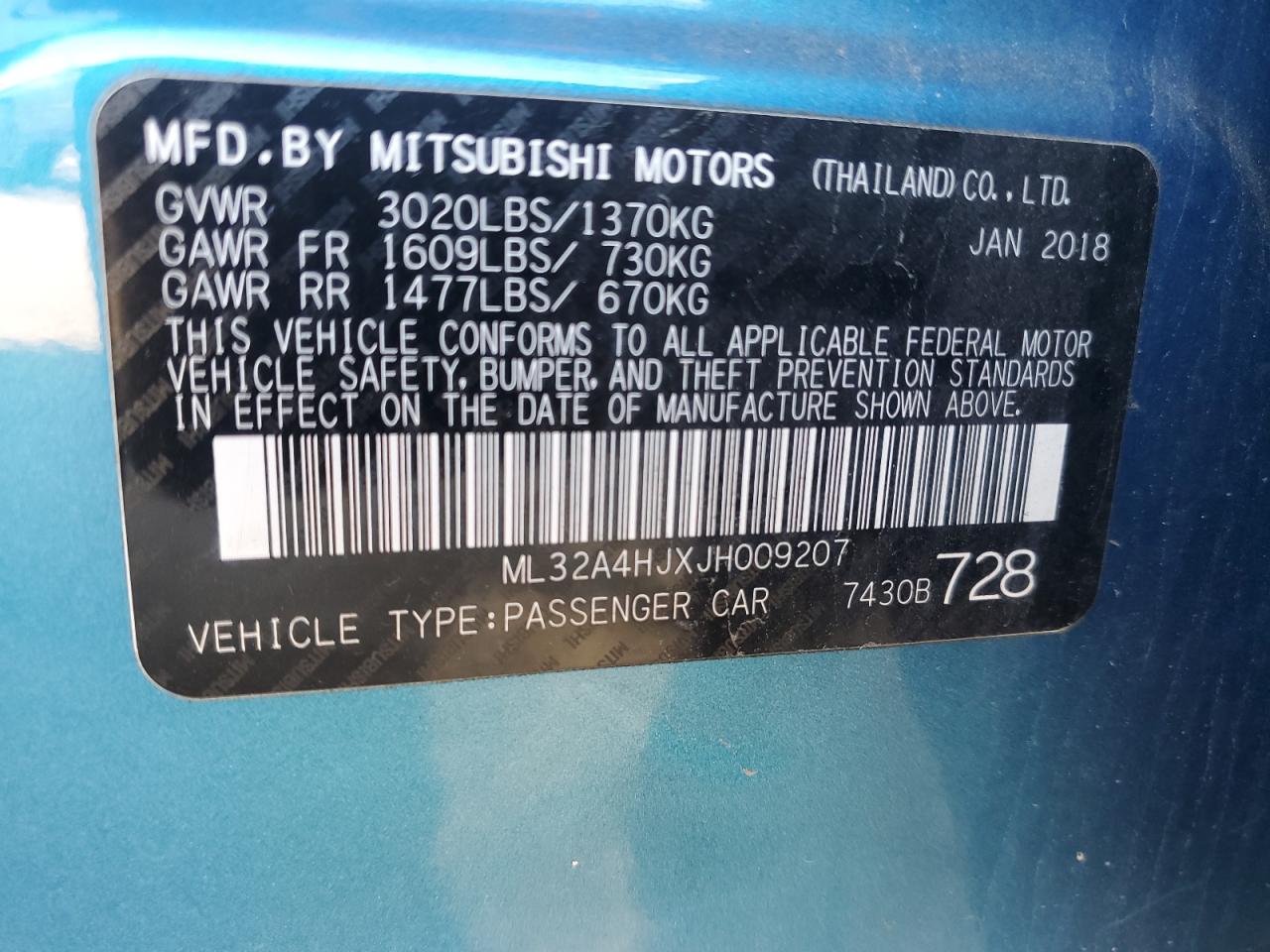 ML32A4HJXJH009207 2018 Mitsubishi Mirage Se