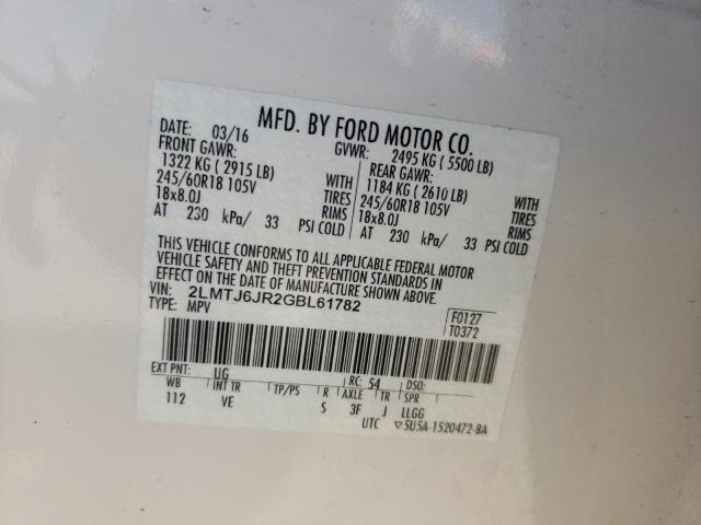 2016 LINCOLN MKX PREMIE 2LMTJ6JR2GBL61782