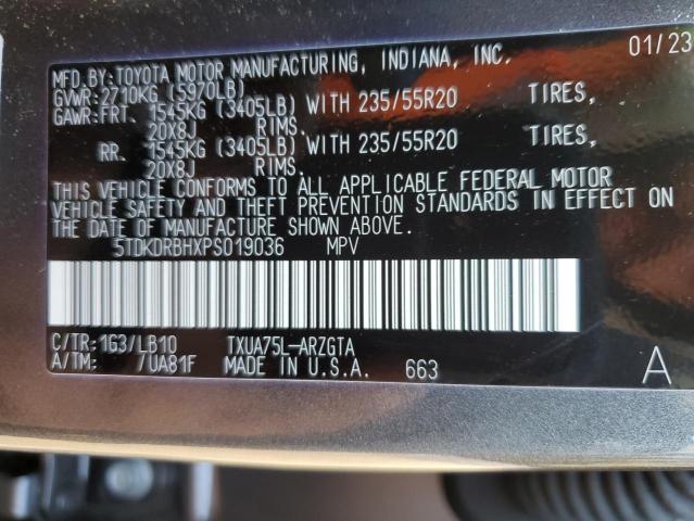 VIN 5TDKDRBHXPS019036 2023 Toyota Highlander, L no.12