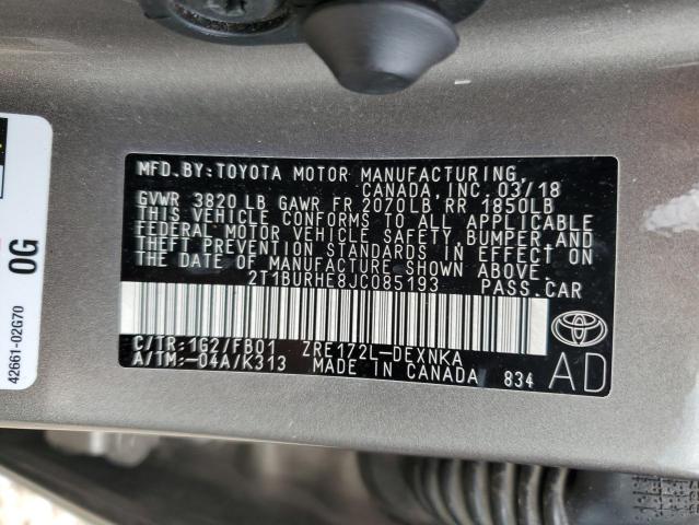 2T1BURHE8JC085193 | 2018 TOYOTA COROLLA L