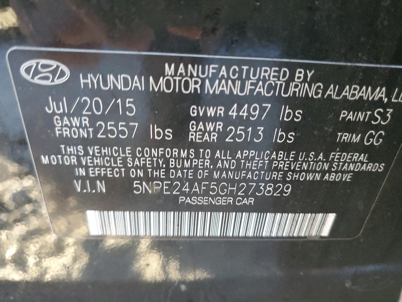 5NPE24AF5GH273829 2016 Hyundai Sonata Se