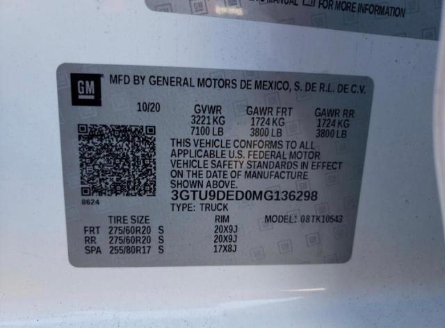3GTU9DED0MG136298 GMC Sierra K1500 Slt