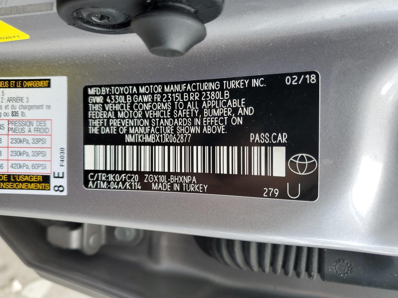 NMTKHMBX1JR062877 2018 Toyota C-Hr Xle