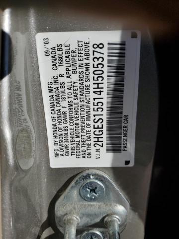 2HGES15514H505378 2004 Honda Civic Lx