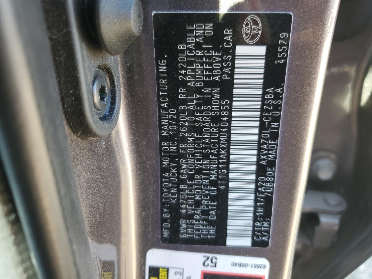 4T1G11AKXMU404855 TOYOTA CAMRY 2021