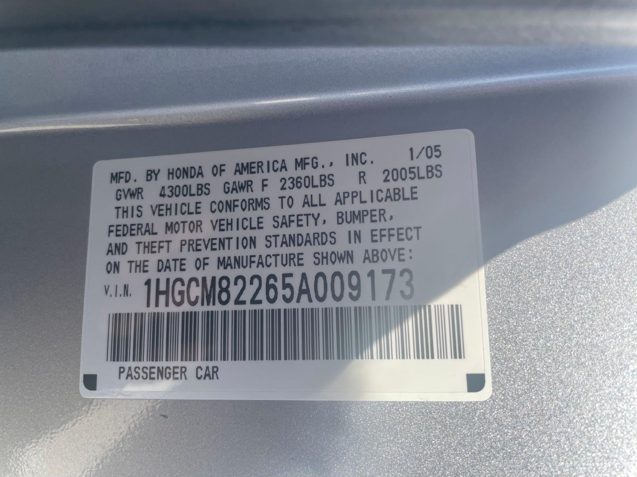 1HGCM82265A009173 2005 Honda Accord Lx 1HGCM82265A009173 2005 Honda Accord Lx