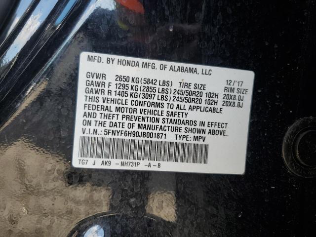 5FNYF6H90JB001871 Honda Pilot Touring
