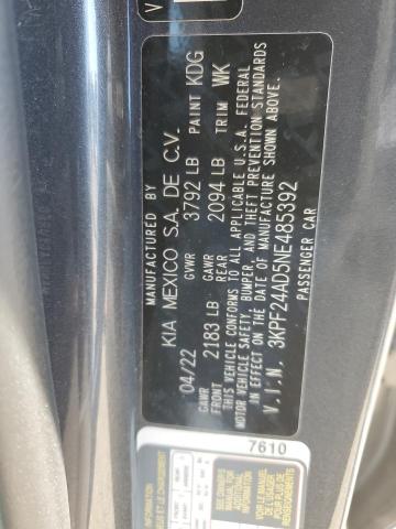 3KPF24AD5NE485392 KIA FORTE FE