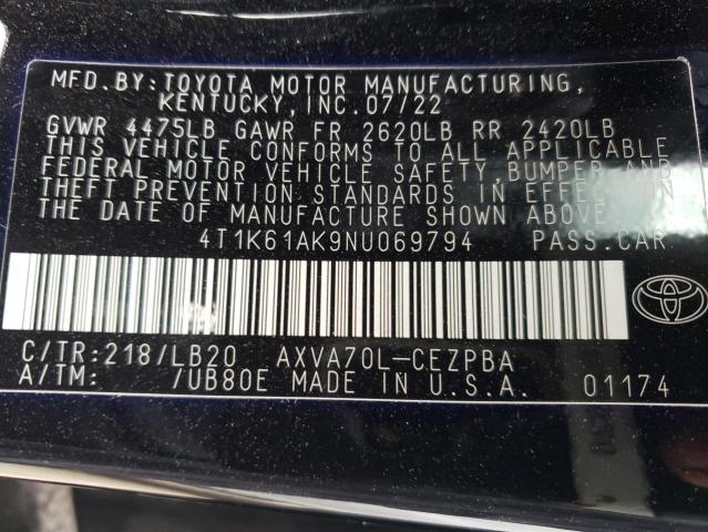 4T1K61AK9NU069794 | 2022 TOYOTA CAMRY XSE